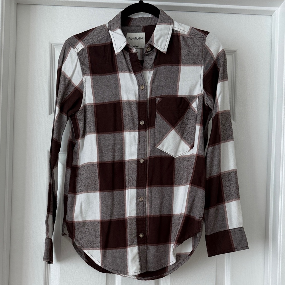 Abercrombie & Fitch Maroon and White Plaid Shirt